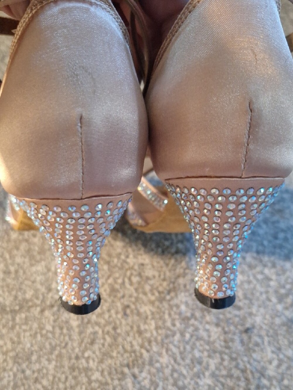 Blush Pink Satin Dance Heels with Rhinestone Detail - Picture 6 of 7